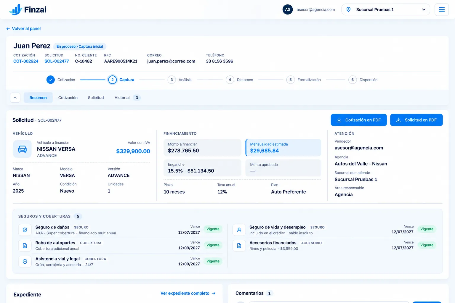 Finzai — expediente del cliente